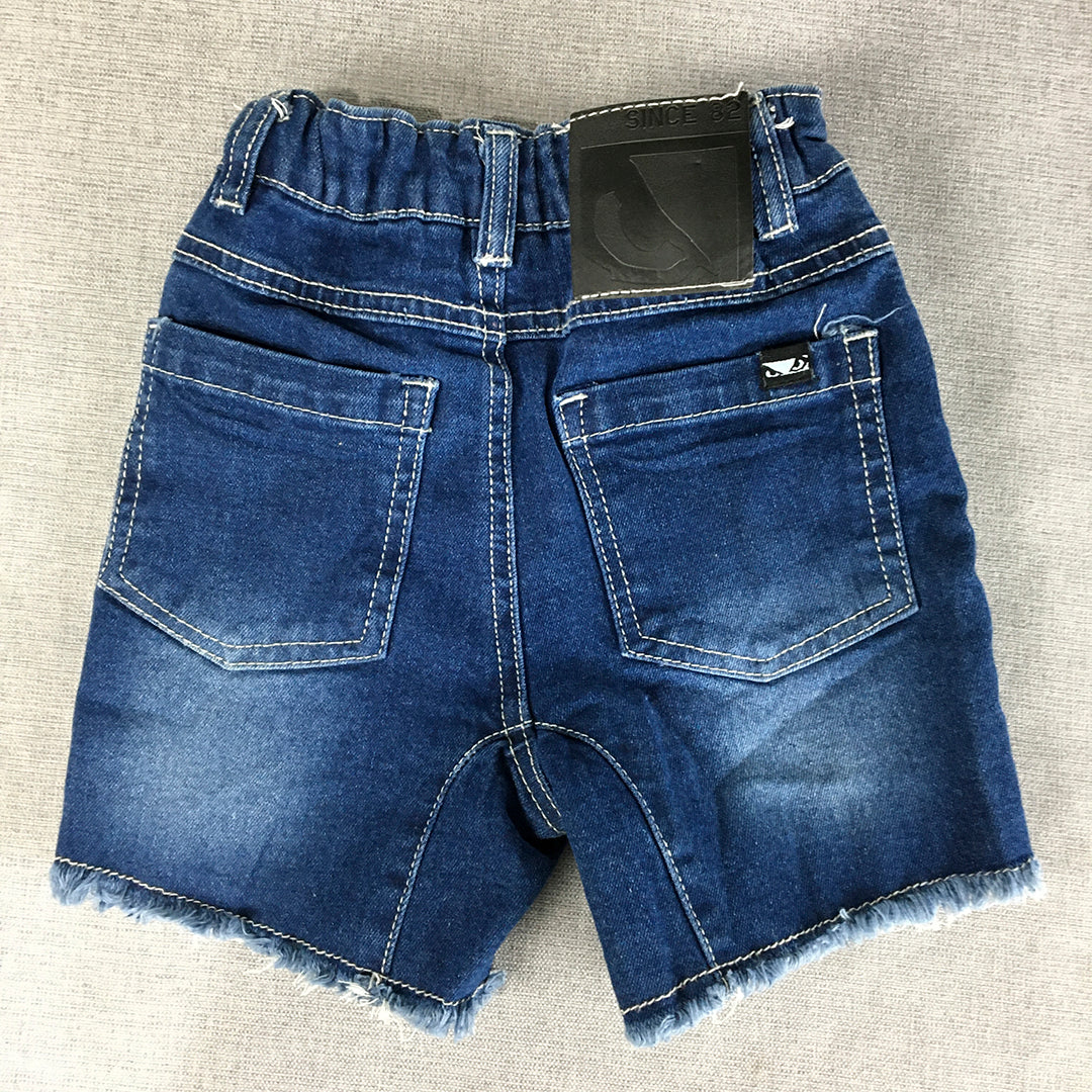 Bad Boy Kids Boys Denim Shorts Size 3 Blue Pockets Raw Hem Elastic Waist Toddler