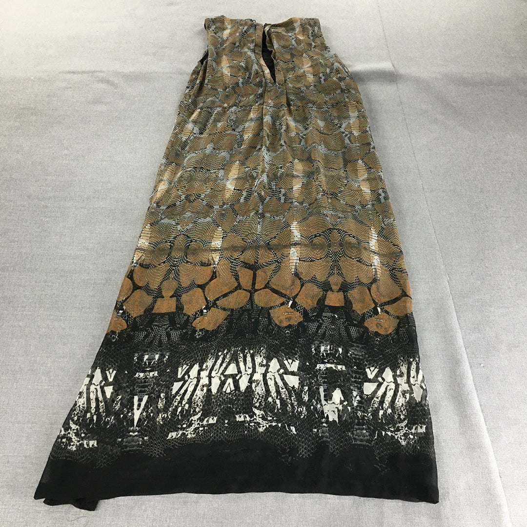 Vero Moda Womens Maxi Dress Size M Brown Black Snakeskin Abstract Pattern A-Line