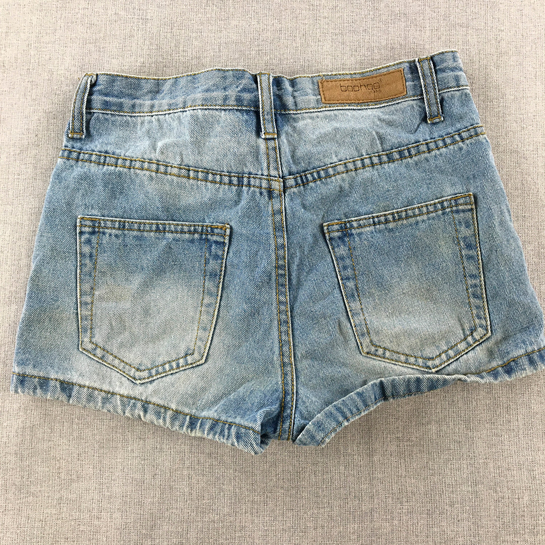 Boohoo Womens Denim Shorts Size 6 Blue Light Wash Distressed