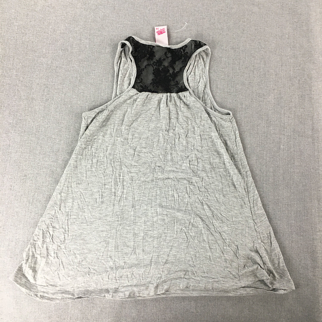 Miss Understood Kids Girls Tank Top Size 14 Grey Love Heart Birds Sleeveless