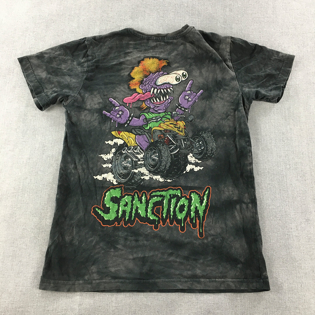 Sanction Kids Boys T-Shirt Size 10 Black Acid Wash Surf Skate Brand Top