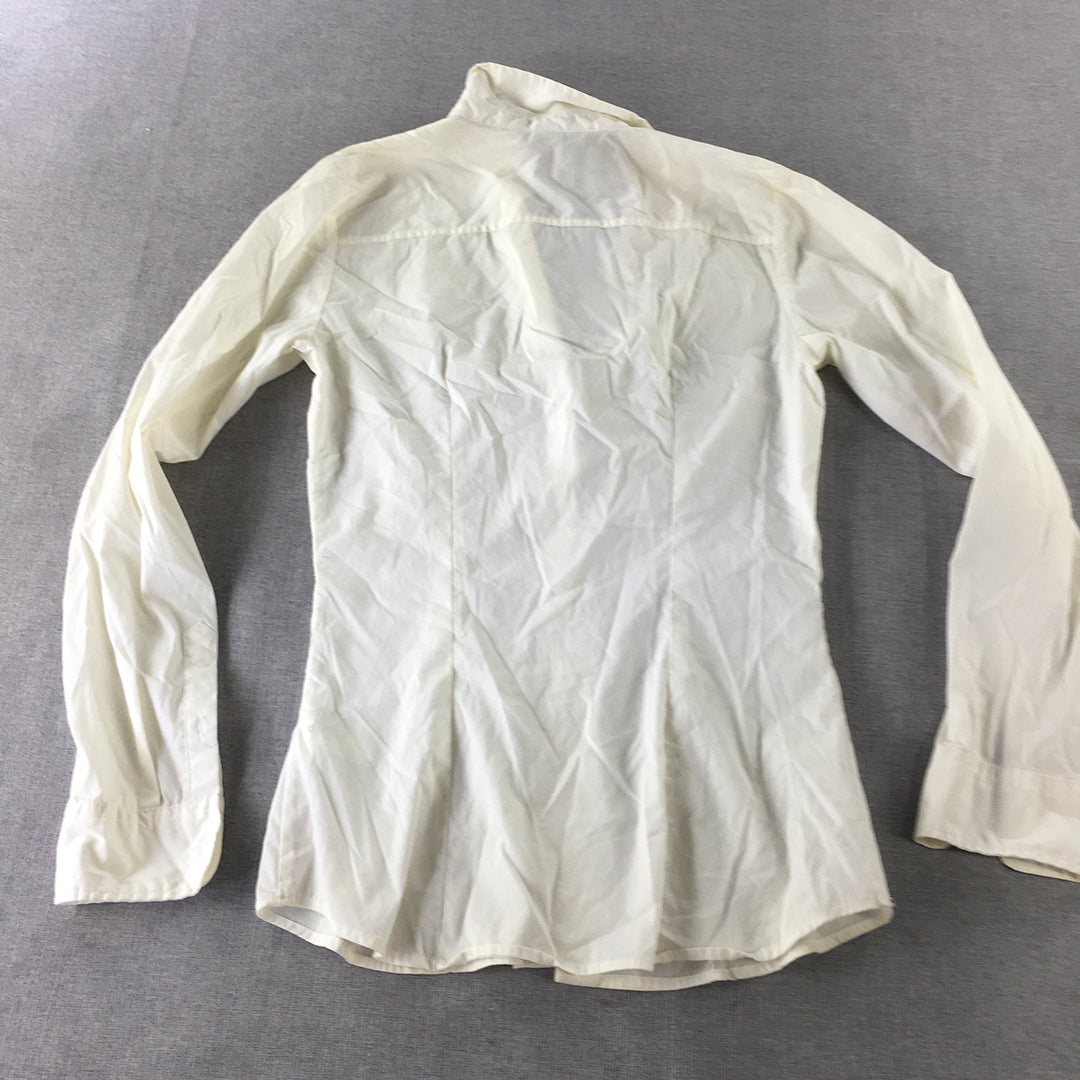 H&M Womens Shirt Size 4 White Long Sleeve Button-Up Collared