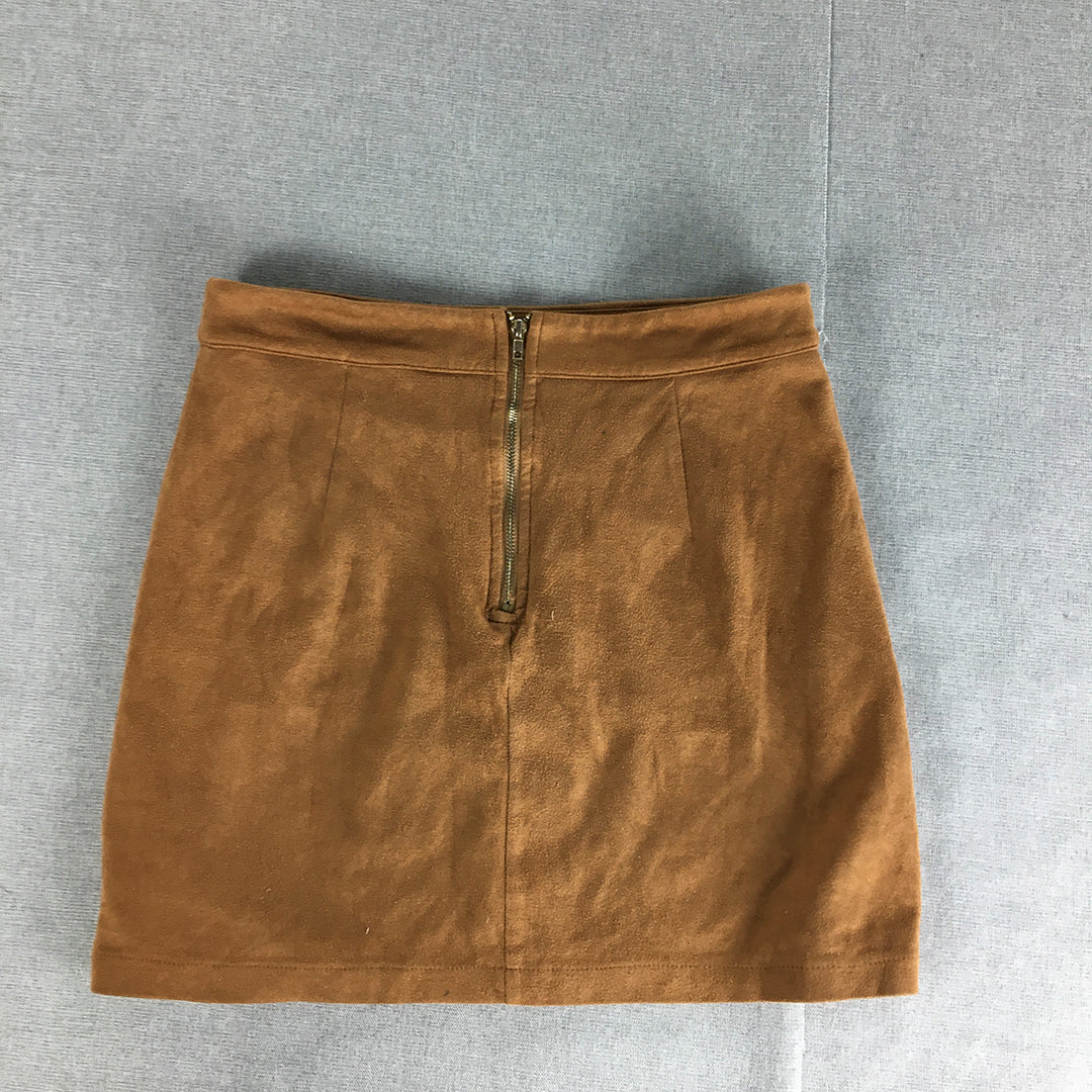 Mia Womens Faux Suede Mini Skirt Size 8 Brown Elastic Waist