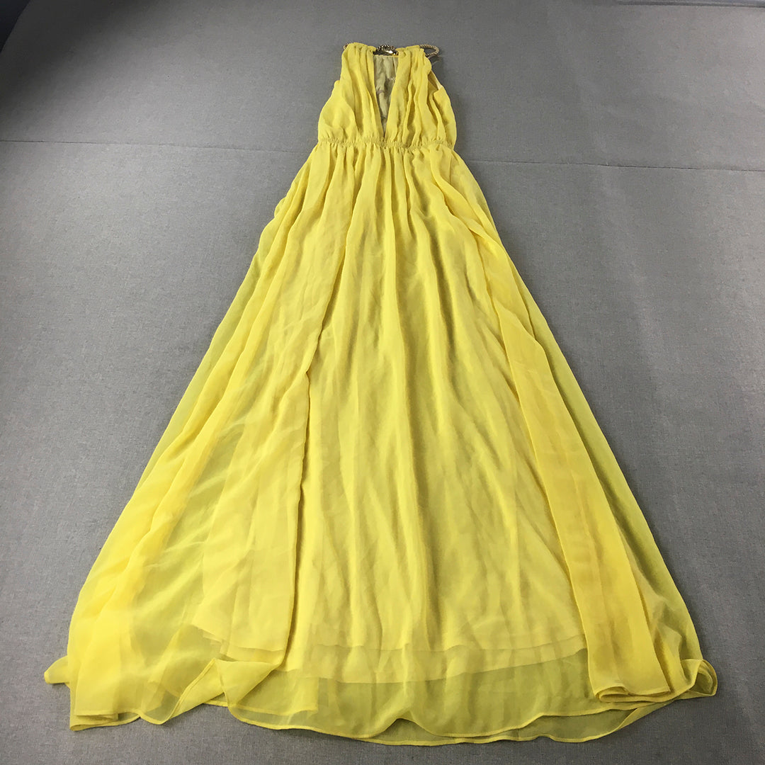 Forcast Womens Maxi Dress Size 4 Yellow Sleeveless Pleated Full Length Event