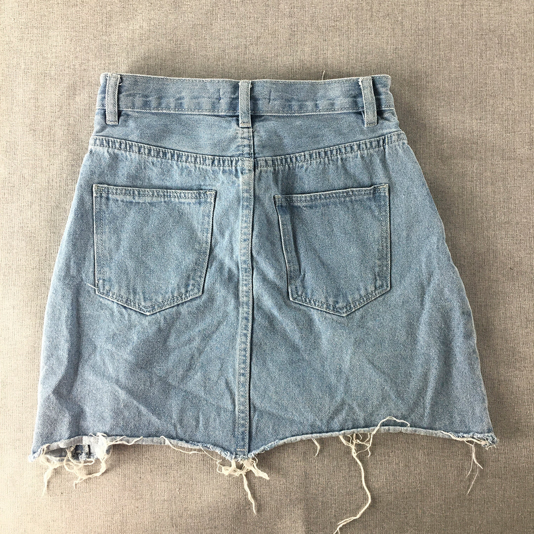 Nude Lucy Womens Denim Skirt Size XS Blue Button Fly Raw Hem Mini