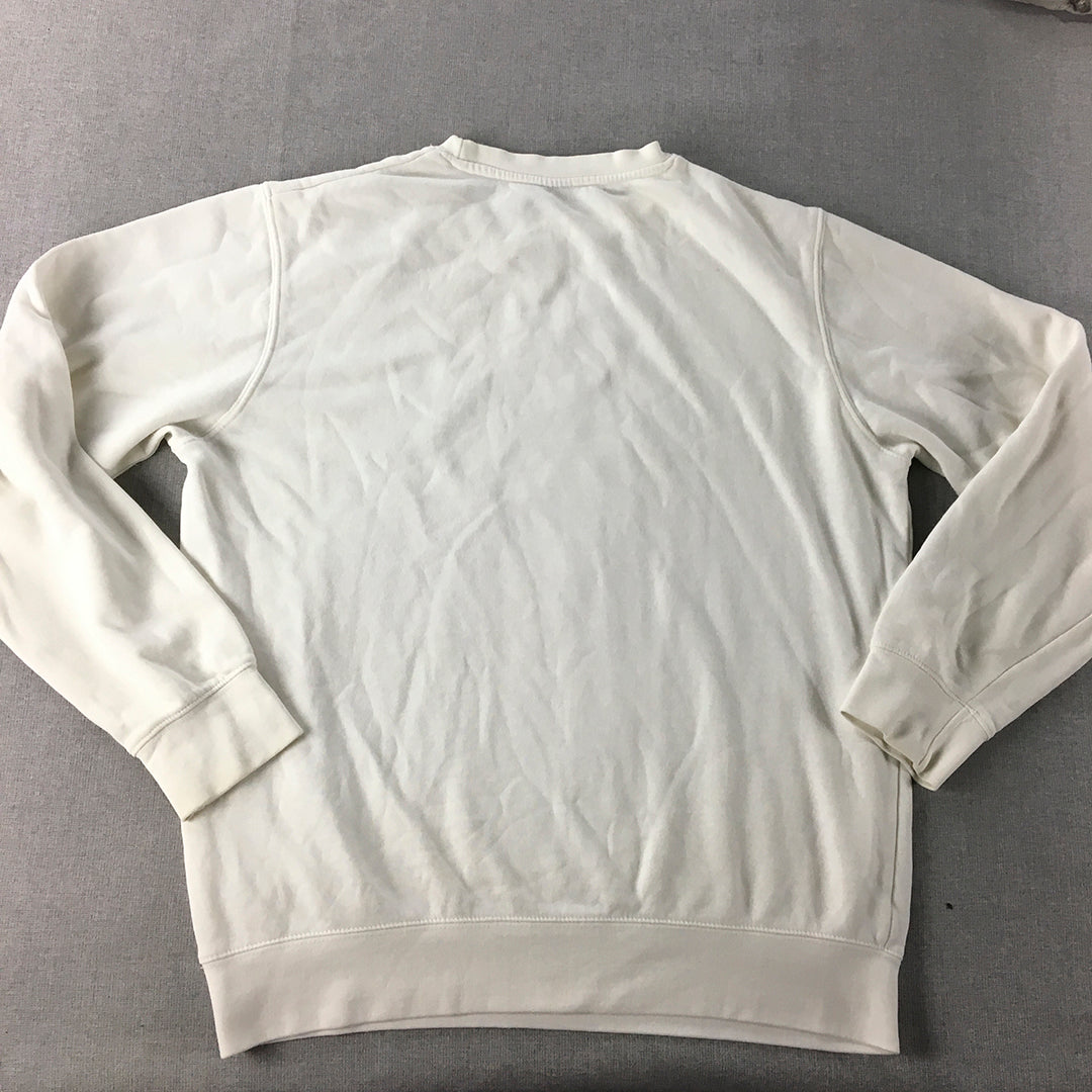 Russell Athletic Mens Sweater Size M White Big Logo Crew Neck Jumper