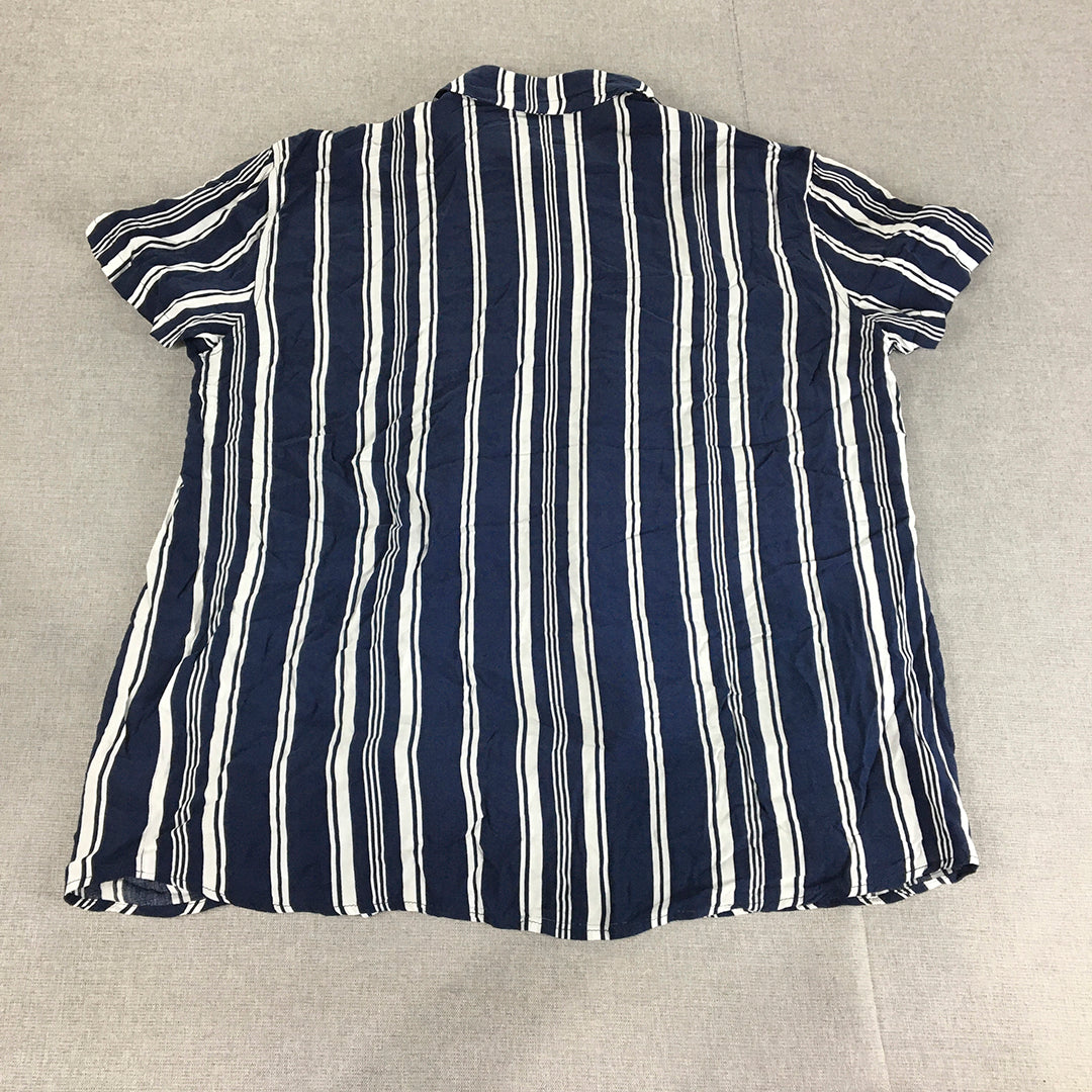 The Rockn Rev Womens Shirt Size L Blue Striped Button-Up Short Sleeve Collared