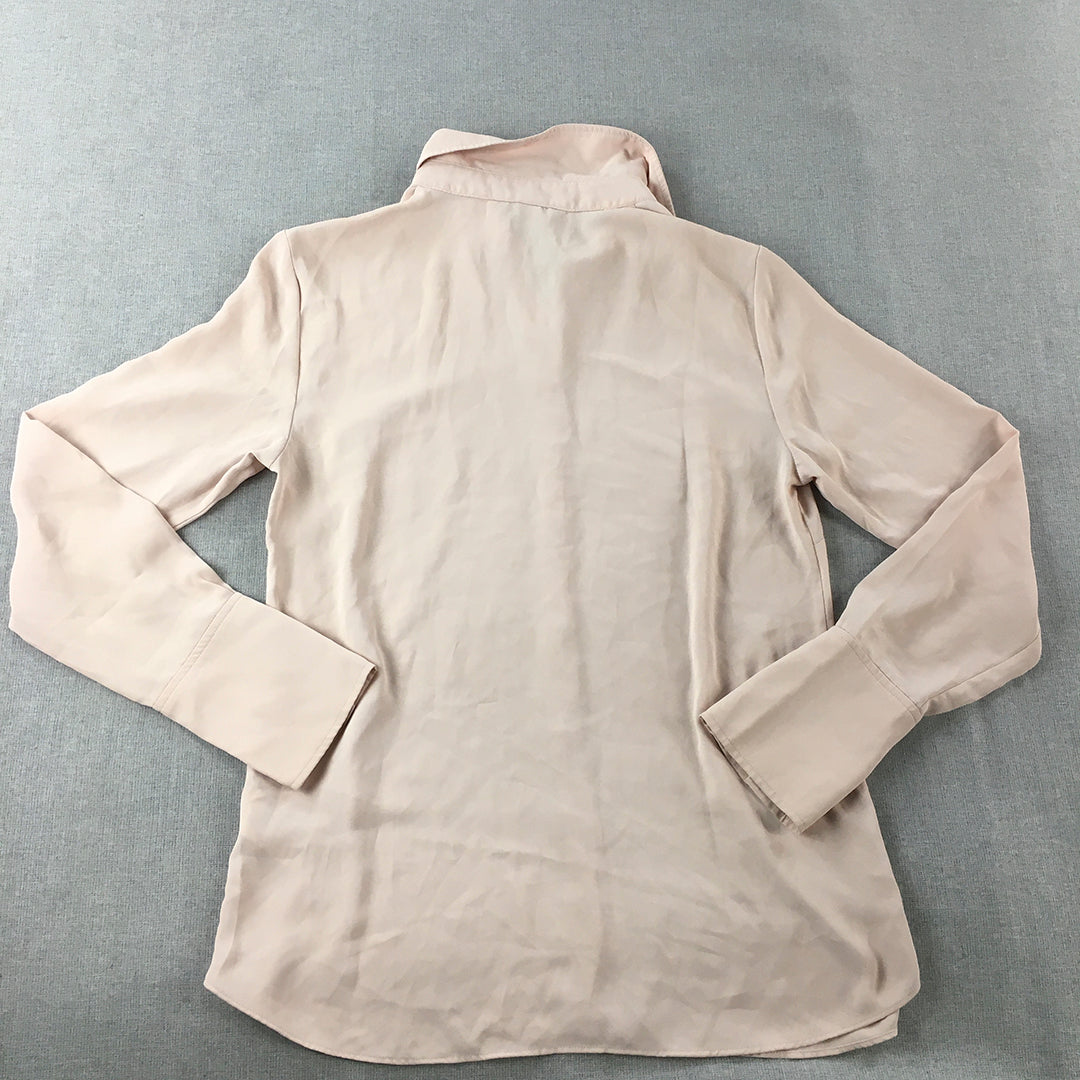 H&M Womens Shirt Size S Pink Button-Up Long Sleeve Collared Top