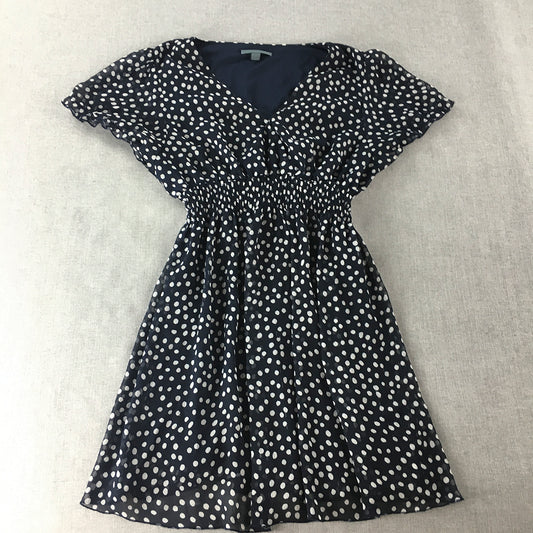 Polka Dot Womens Mini Dress Size S Blue Dot Fit & Flare Short Sleeve