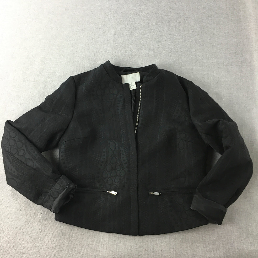 H&M Womens Bomber Jacket Size 4 Black Zip-Up Collarless Coat