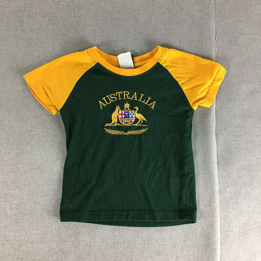 Australia Kids T-Shirt Size 2 Toddler Green Yellow Embroidered Crest