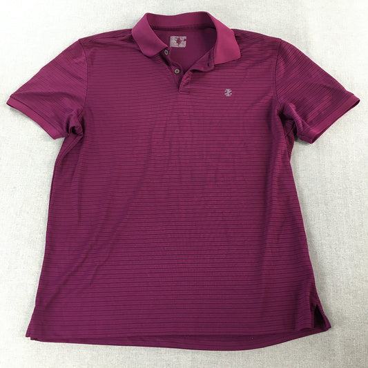 Izod Mens Polo Shirt Size M Purple Striped Golf Logo Collared Rugby