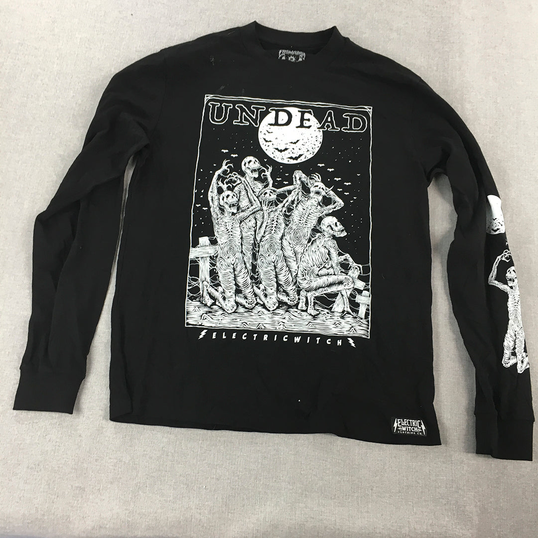 Electric Witch Mens Shirt Size M Black Long Sleeve Gothic Undead