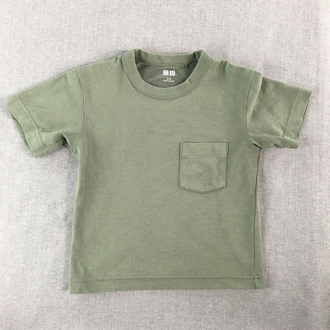 Uniqlo U Kids Boys T-Shirt Size 3 - 4 Years Khaki Green Pocket Short Sleeve Top