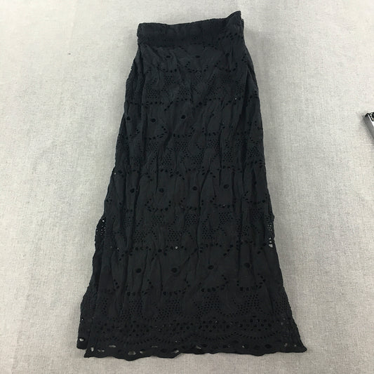 Bardot Junior Girls Skirt Size 7 - 8 Years Black Floral Lace Elastic Waist Maxi