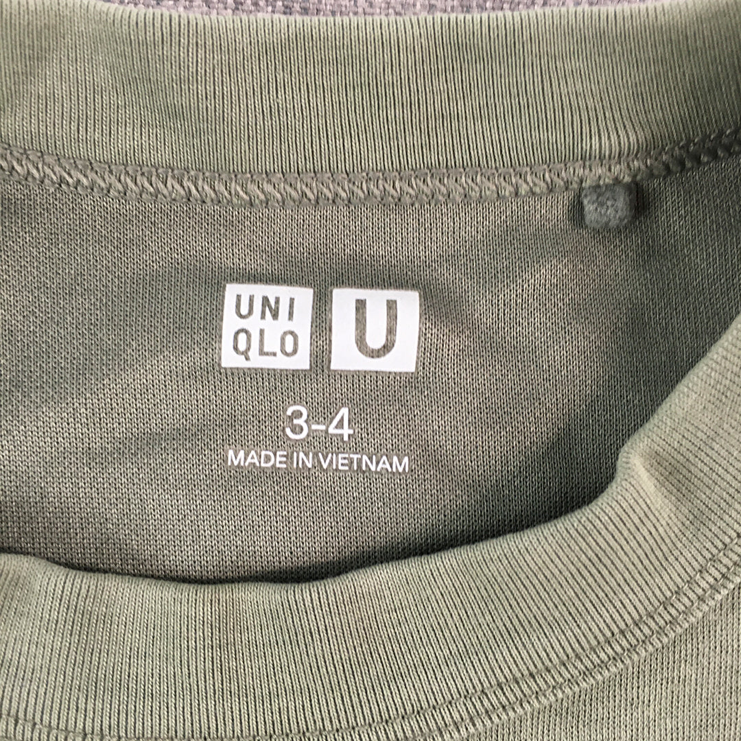 Uniqlo U Kids Boys T-Shirt Size 3 - 4 Years Khaki Green Pocket Short Sleeve Top