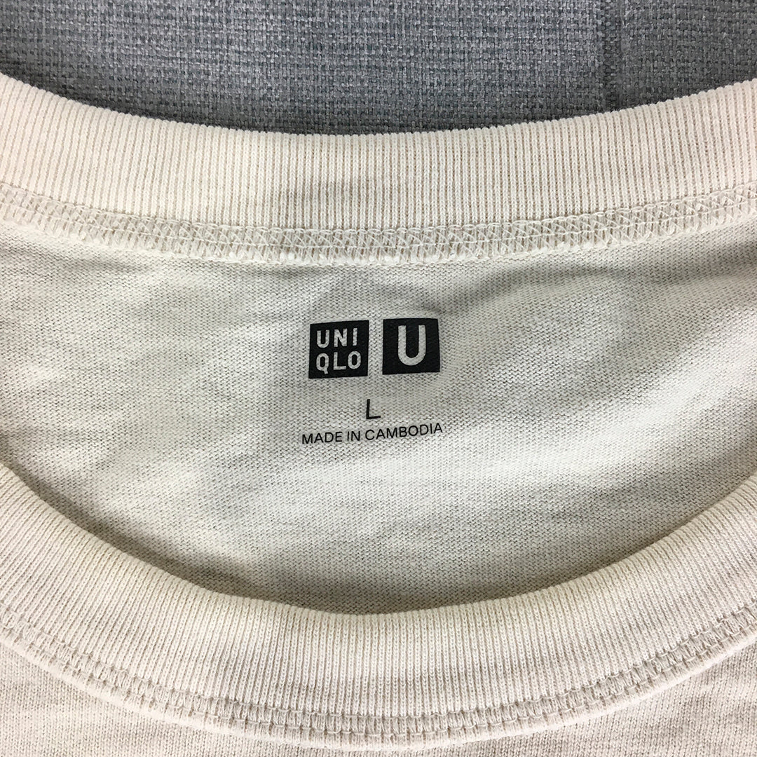 Uniqlo U Mens T-Shirt Size L White Crew Neck Short Sleeve Tee