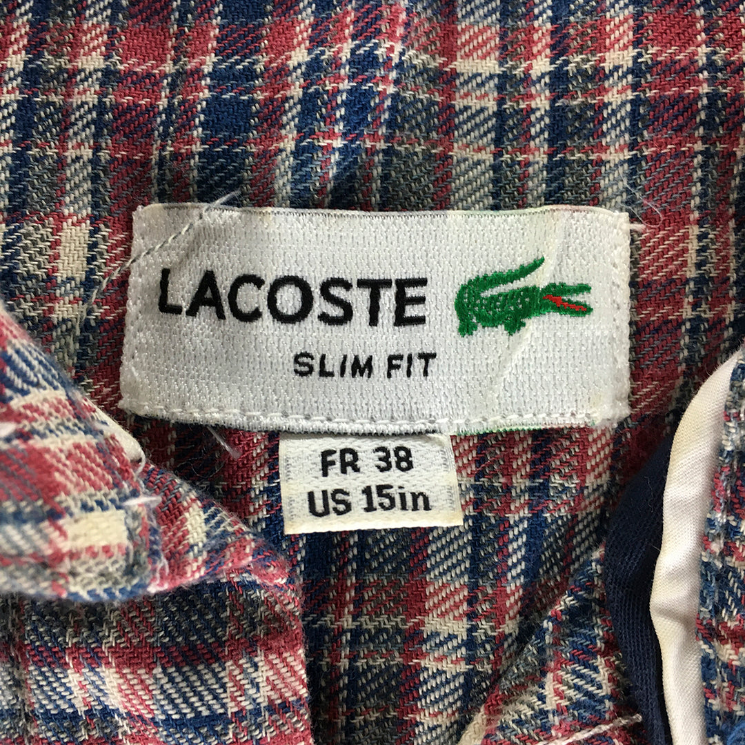 Lacoste Mens Shirt Size S Slim Fit Red Blue White Checkered Button-Up Logo