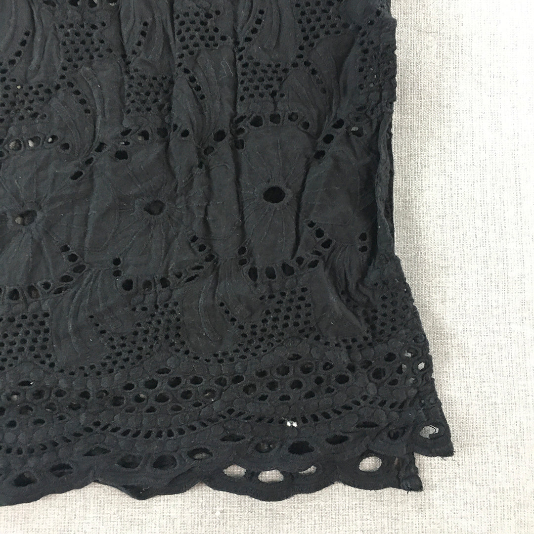 Bardot Junior Girls Skirt Size 7 - 8 Years Black Floral Lace Elastic Waist Maxi