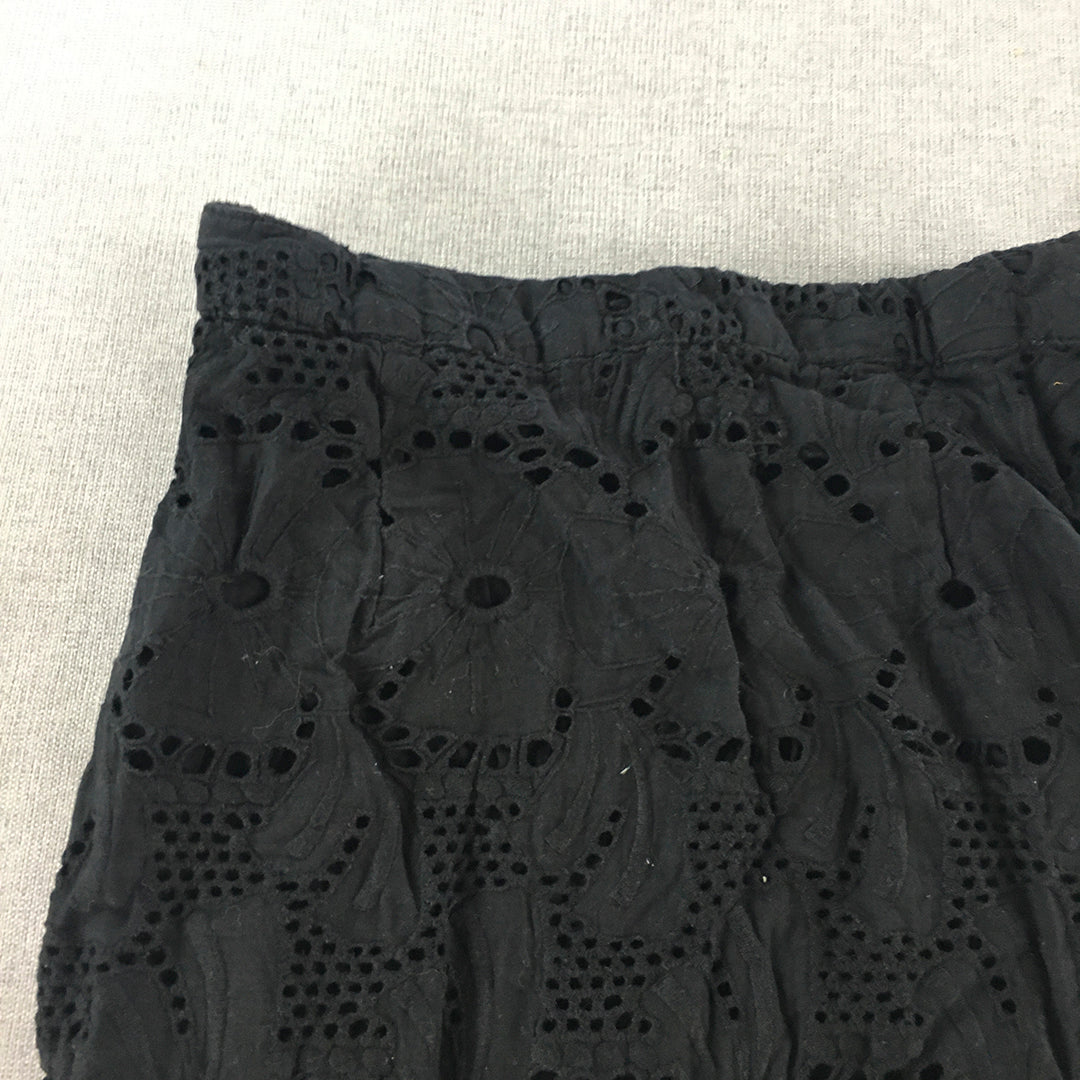 Bardot Junior Girls Skirt Size 7 - 8 Years Black Floral Lace Elastic Waist Maxi