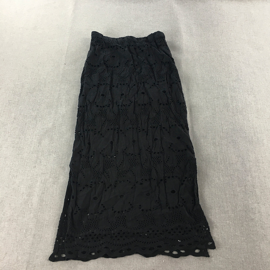 Bardot Junior Girls Skirt Size 7 - 8 Years Black Floral Lace Elastic Waist Maxi