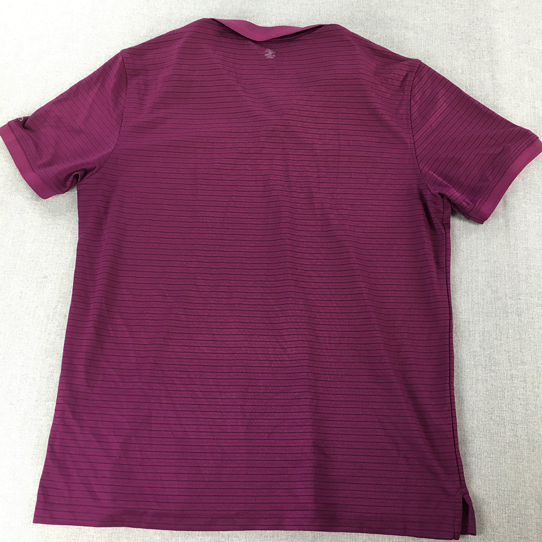 Izod Mens Polo Shirt Size M Purple Striped Golf Logo Collared Rugby