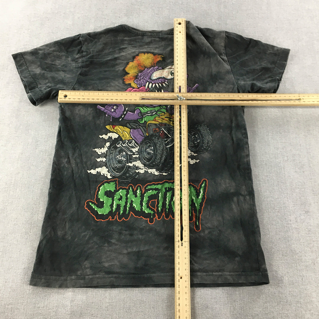 Sanction Kids Boys T-Shirt Size 10 Black Acid Wash Surf Skate Brand Top