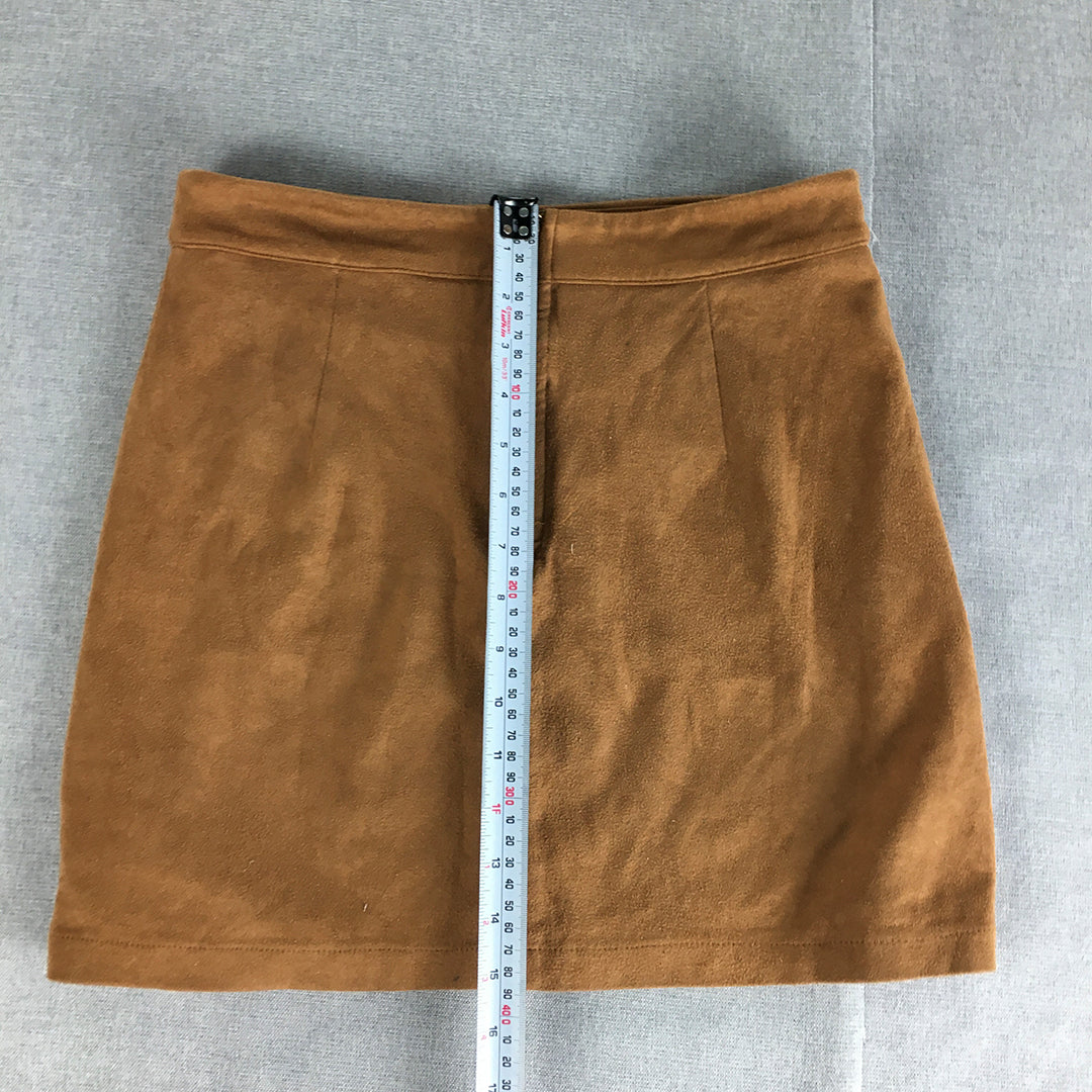 Mia Womens Faux Suede Mini Skirt Size 8 Brown Elastic Waist