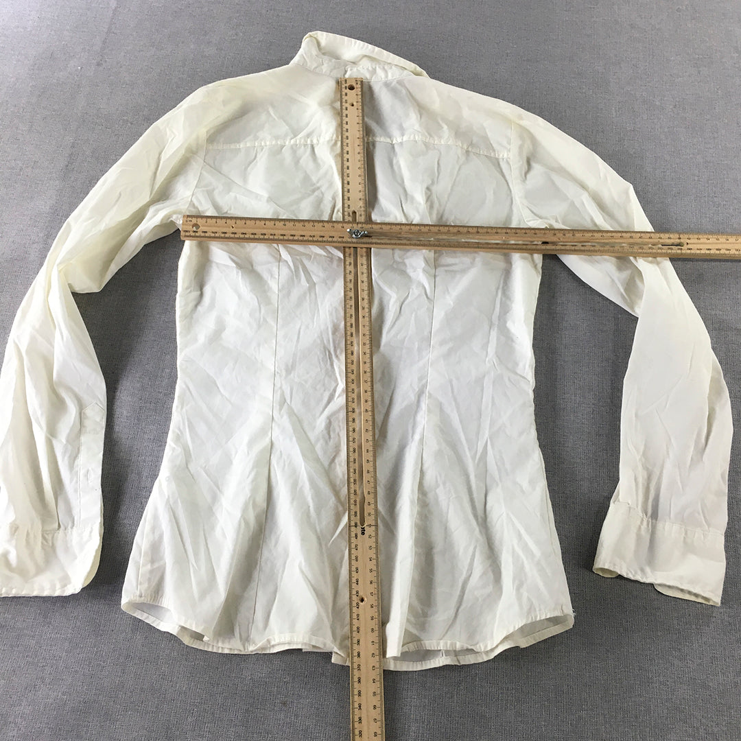 H&M Womens Shirt Size 4 White Long Sleeve Button-Up Collared