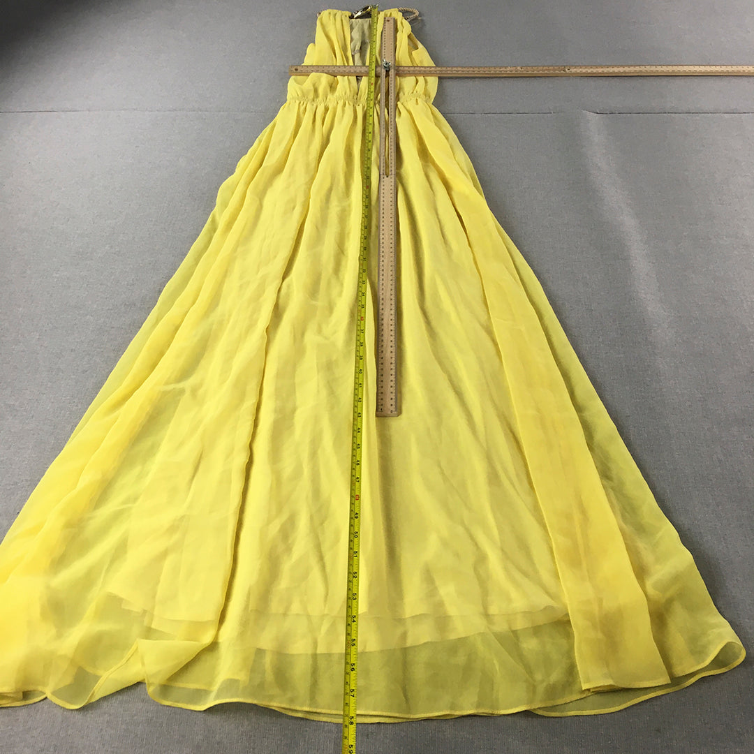 Forcast Womens Maxi Dress Size 4 Yellow Sleeveless Pleated Full Length Event