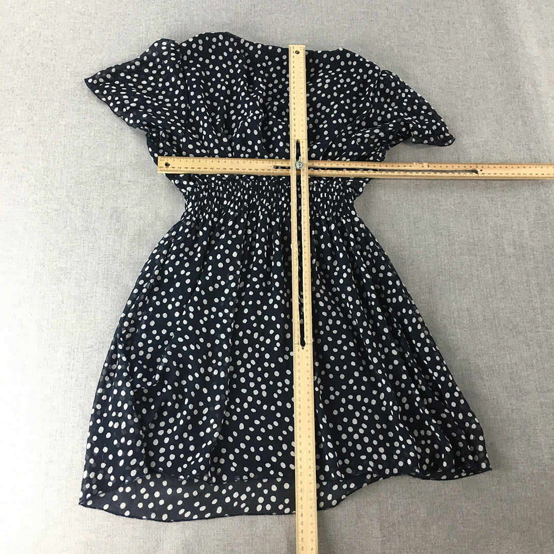 Polka Dot Womens Mini Dress Size S Blue Dot Fit & Flare Short Sleeve