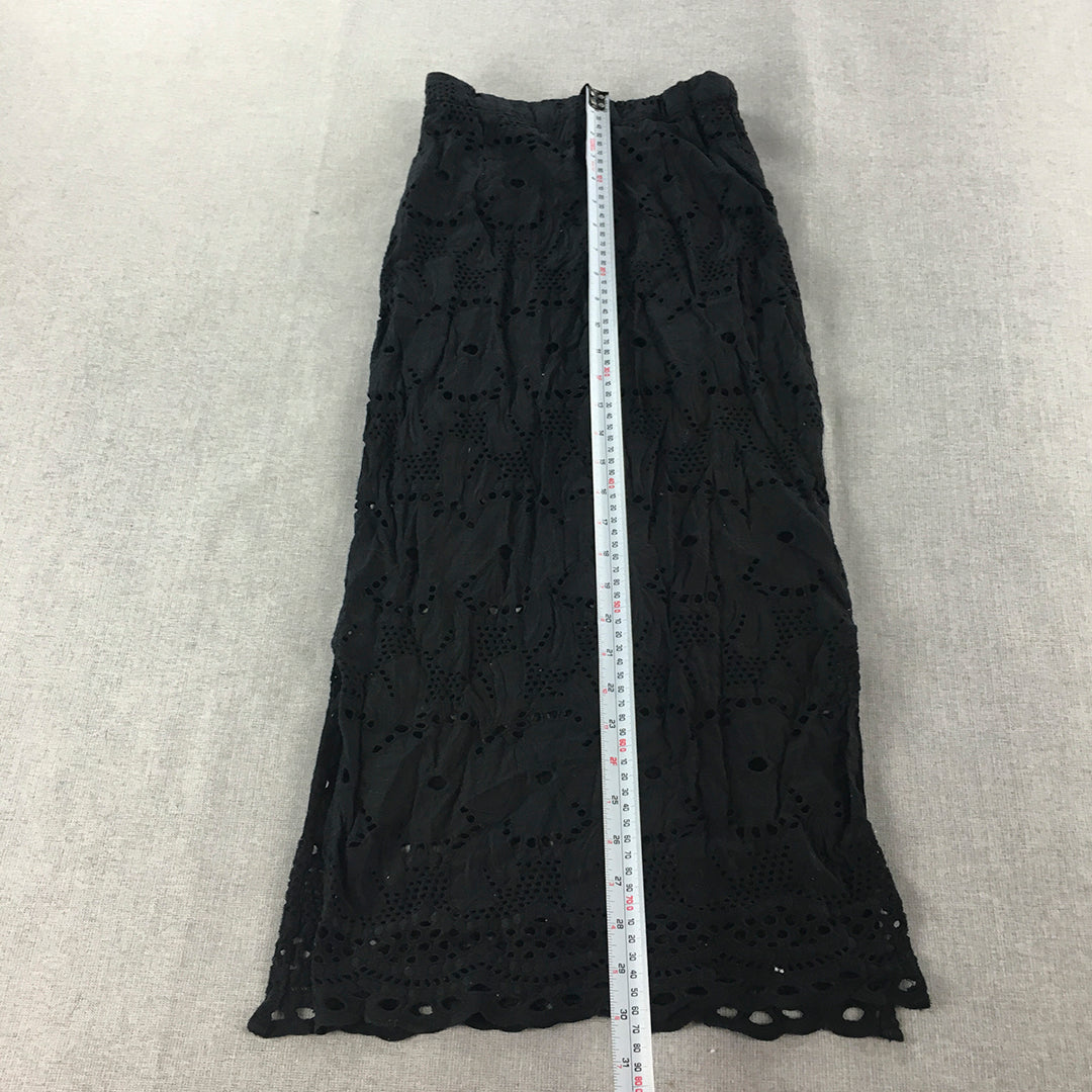 Bardot Junior Girls Skirt Size 7 - 8 Years Black Floral Lace Elastic Waist Maxi