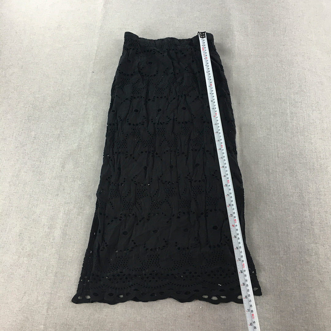 Bardot Junior Girls Skirt Size 7 - 8 Years Black Floral Lace Elastic Waist Maxi