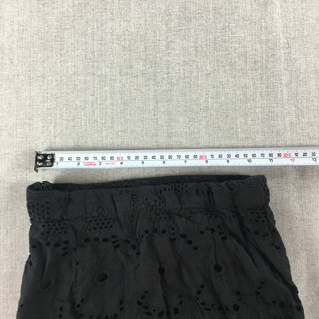 Bardot Junior Girls Skirt Size 7 - 8 Years Black Floral Lace Elastic Waist Maxi