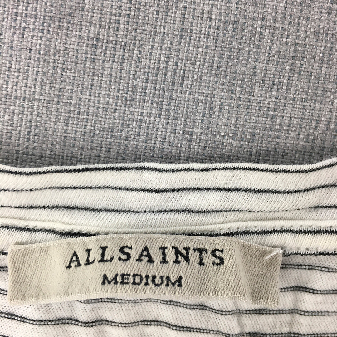 All Saints Womens Shirt Size M White Oversized Relaxed Fit Striped Long Sleeve