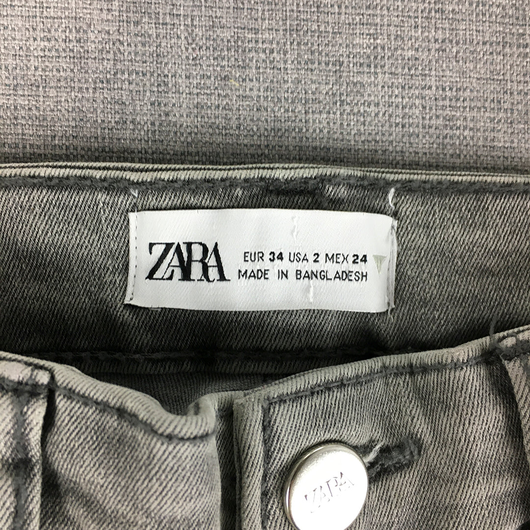 Zara Womens Skinny Jeans Size 2 Grey Pockets Stretch Light Wash Denim