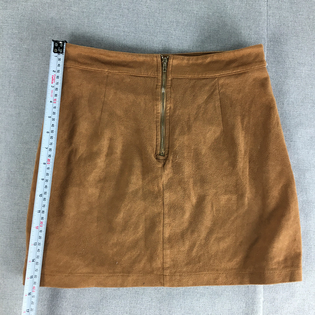 Mia Womens Faux Suede Mini Skirt Size 8 Brown Elastic Waist