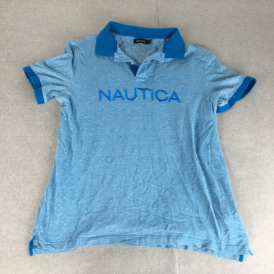 Nautica Mens Polo Shirt Size XL Slim Fit Blue Big Embroidered Logo Rugby