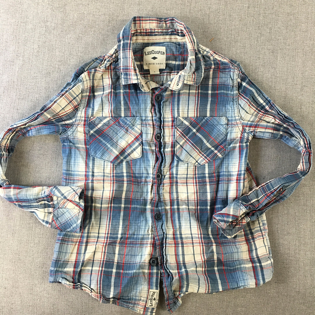 Lee Cooper Kids Boys Shirt Size 6 Blue Checkered Long Sleeve Button-Up Collared