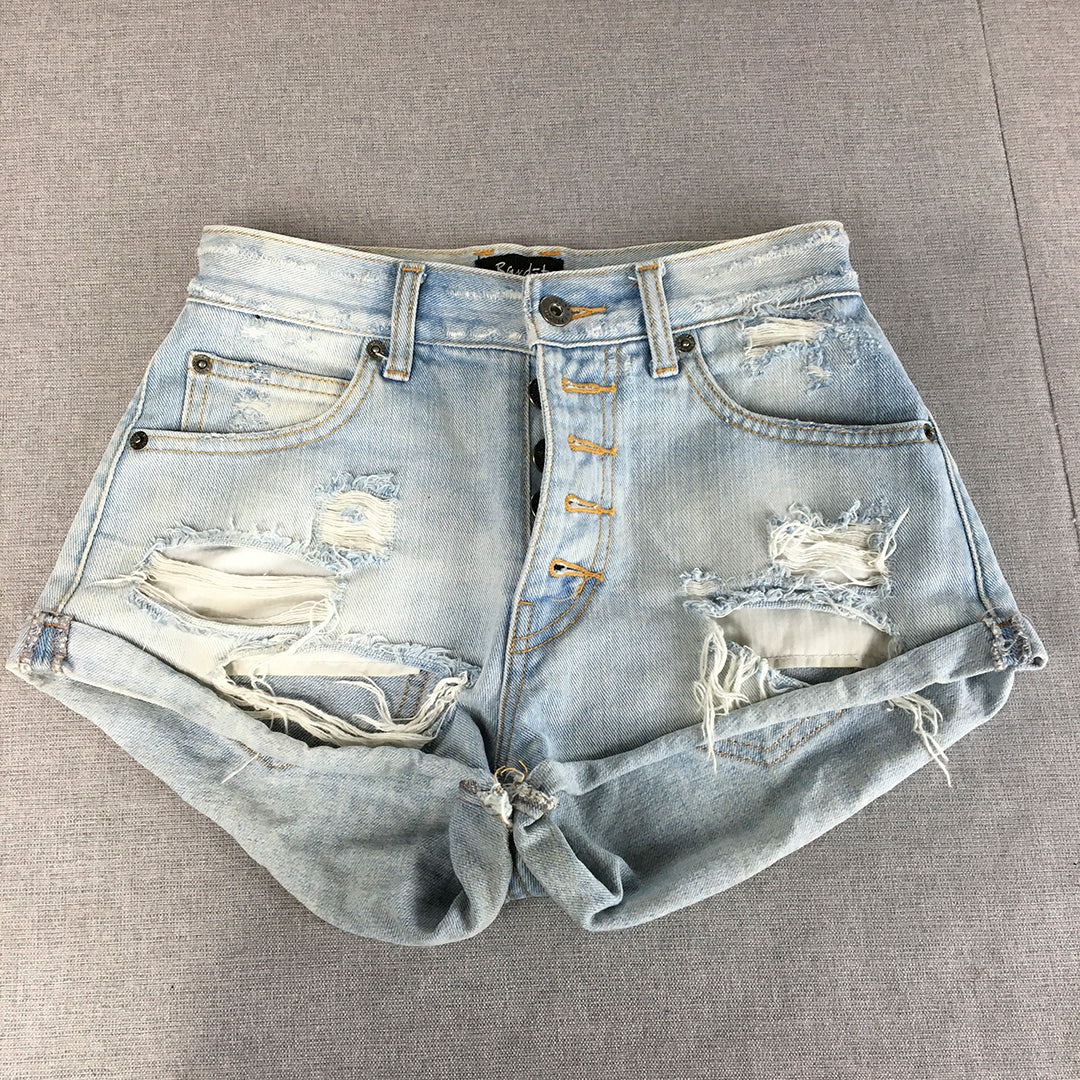 Bardot Womens Denim Shorts Size 6 Blue Light Wash Distressed Bermuda