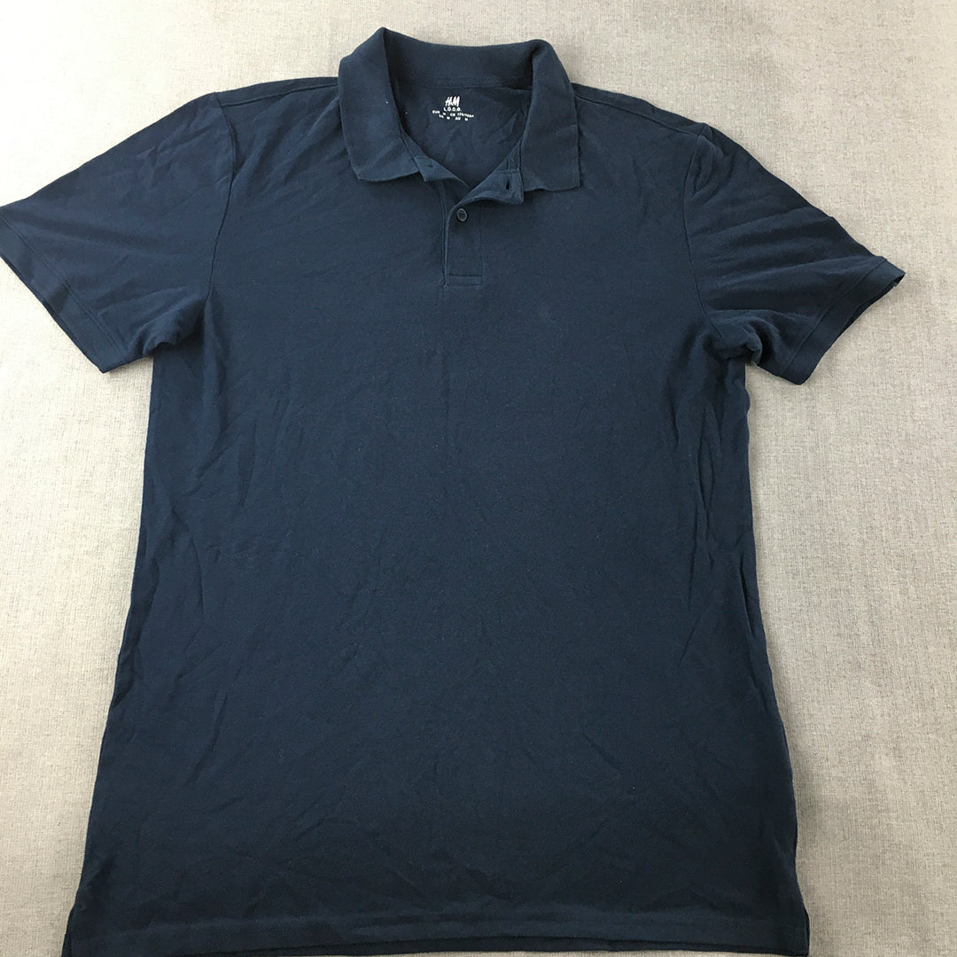 H&M Mens Polo Shirt Size M Blue Collared Short Sleeve Rugby