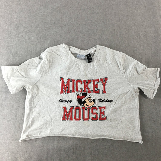 Disney Mickey Mouse Womens Cropped Top Size XS Grey Short Sleeve T-Shirt