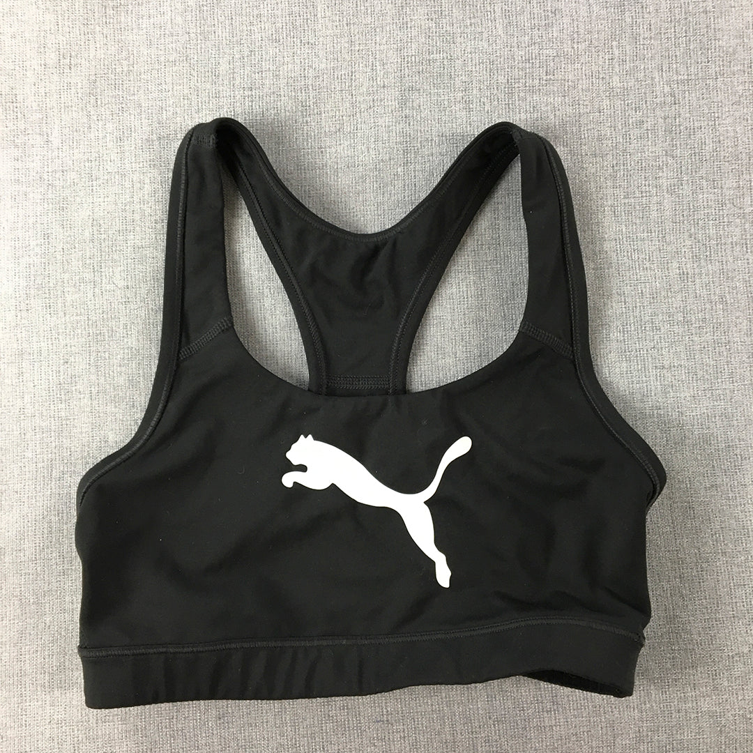 Puma Womens Sports Bra Size S Black Big Logo Cropped Top