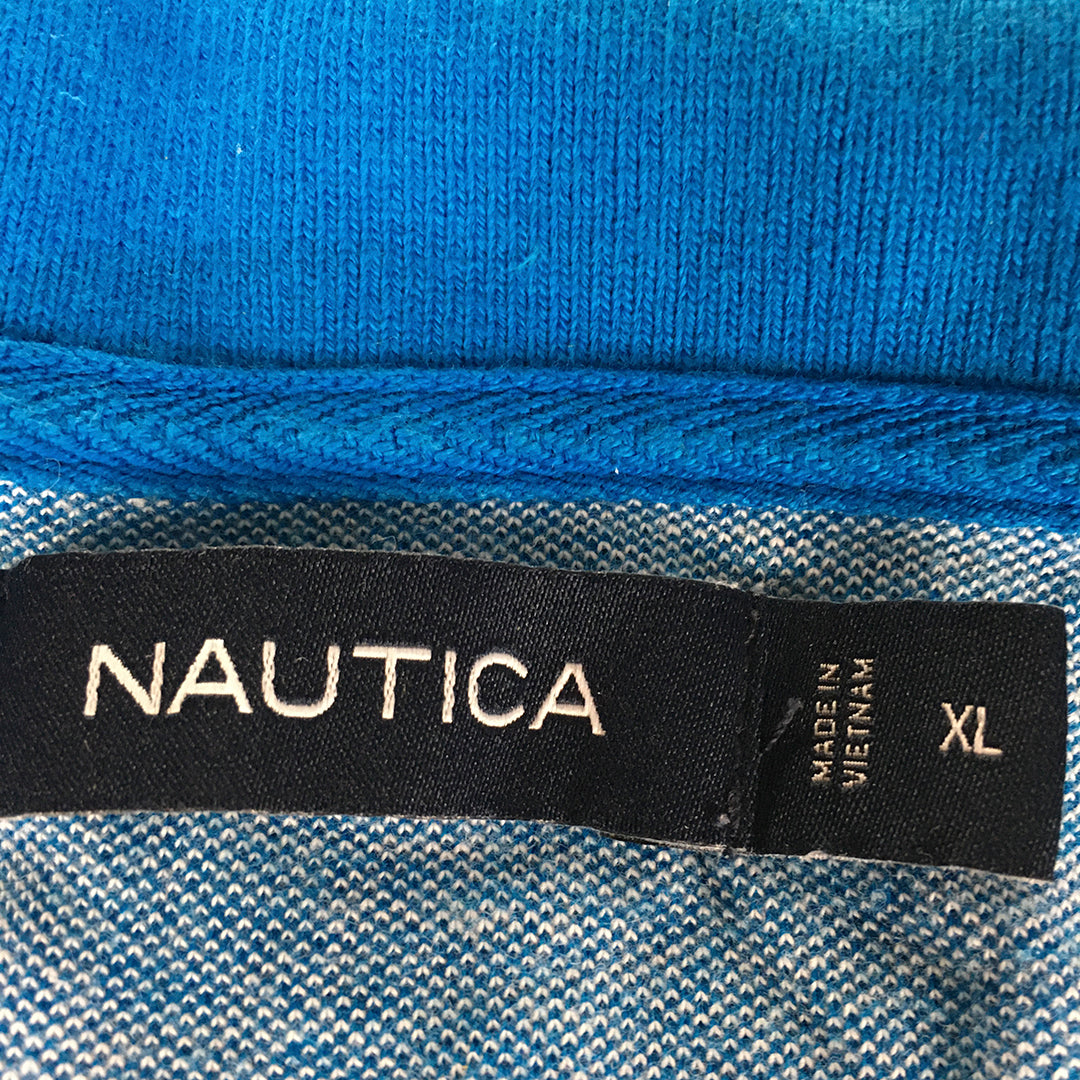 Nautica Mens Polo Shirt Size XL Slim Fit Blue Big Embroidered Logo Rugby