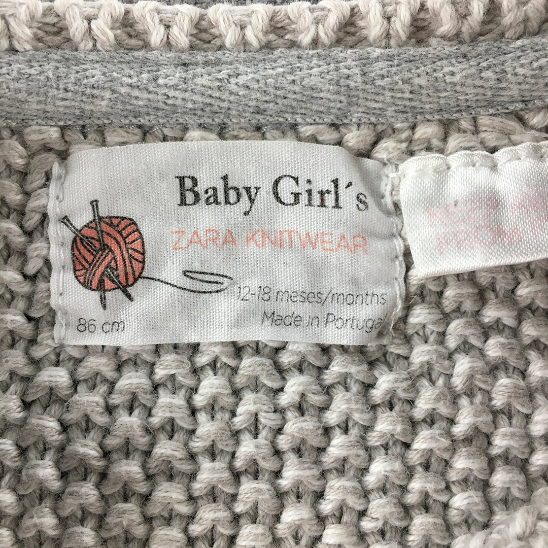 Zara Baby Girls Cardigan Sweater Size 1 (12 - 18 Months) Grey Button Up Knit