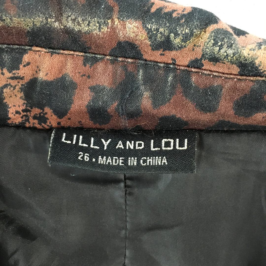 Lilly And Lou Womens Jacket Size 26 Brown Black Cheetah Print Parka Coat Belted