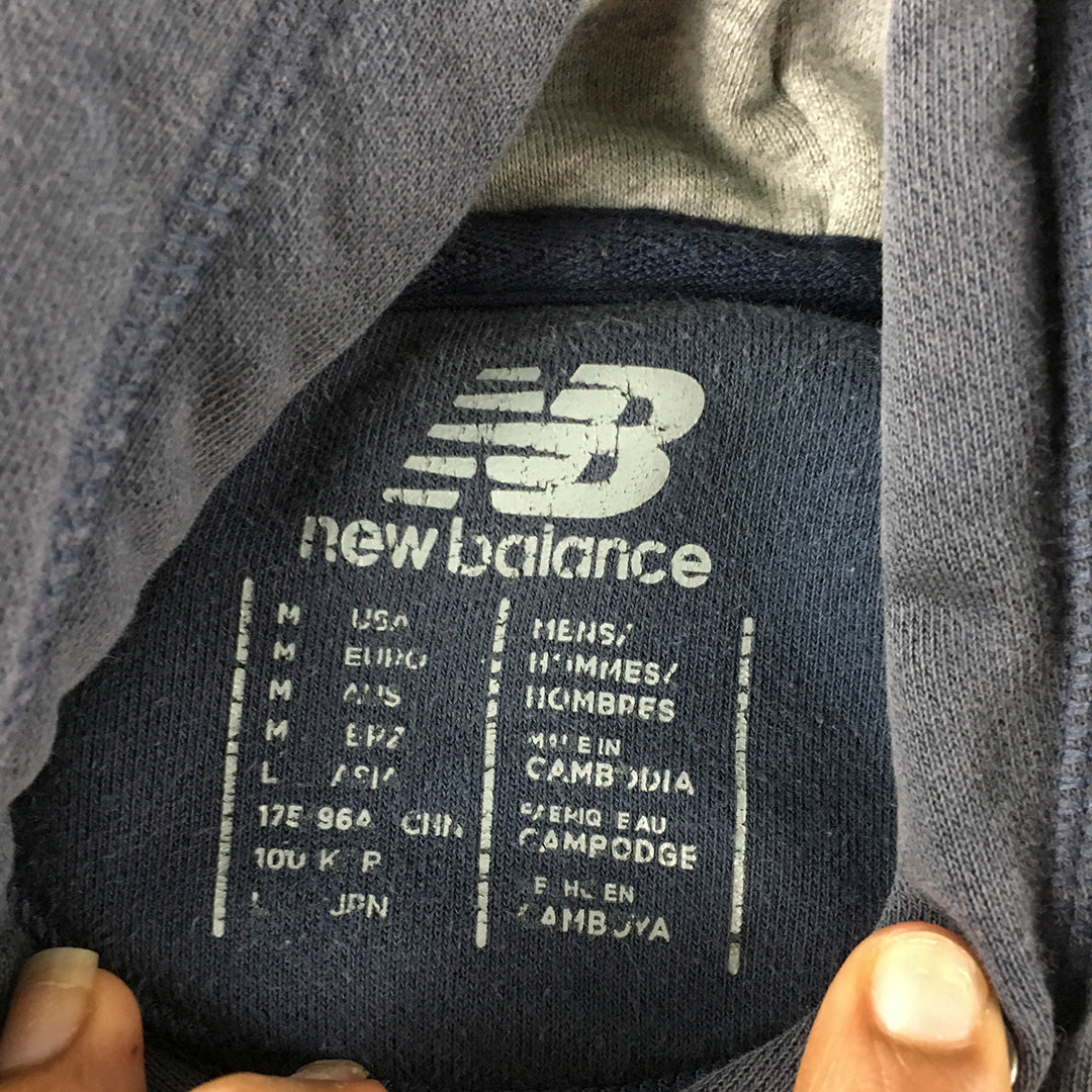 New Balance Mens Hoodie Sweater Size M Navy Blue Logo Pockets Jumper