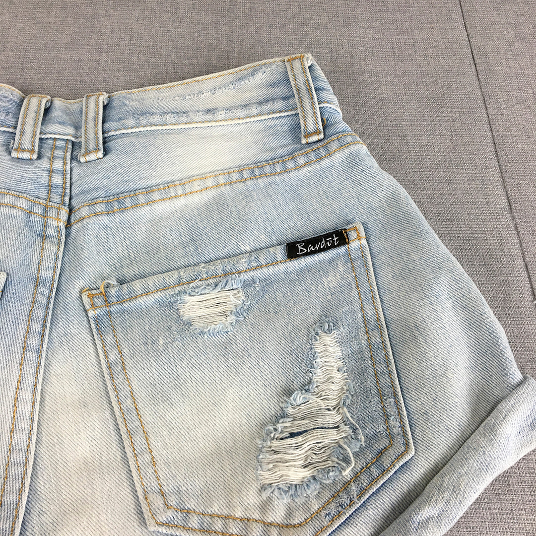 Bardot Womens Denim Shorts Size 6 Blue Light Wash Distressed Bermuda