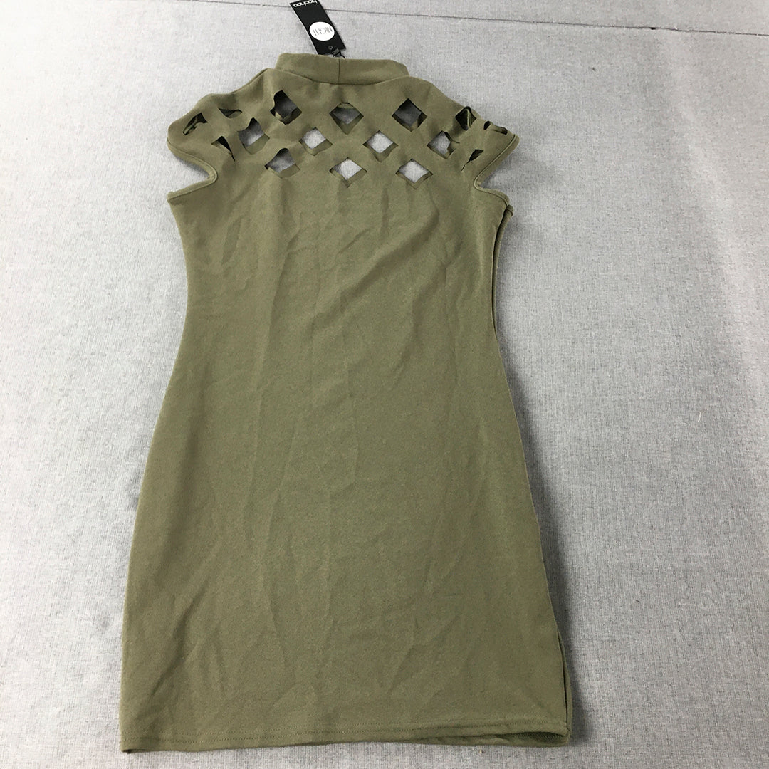 NEW Boohoo Night Womens Pencil Dress Size 12 Khaki Green Cut Out Sleeveless Mini