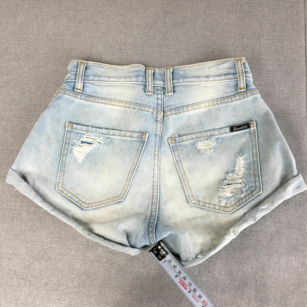 Bardot Womens Denim Shorts Size 6 Blue Light Wash Distressed Bermuda